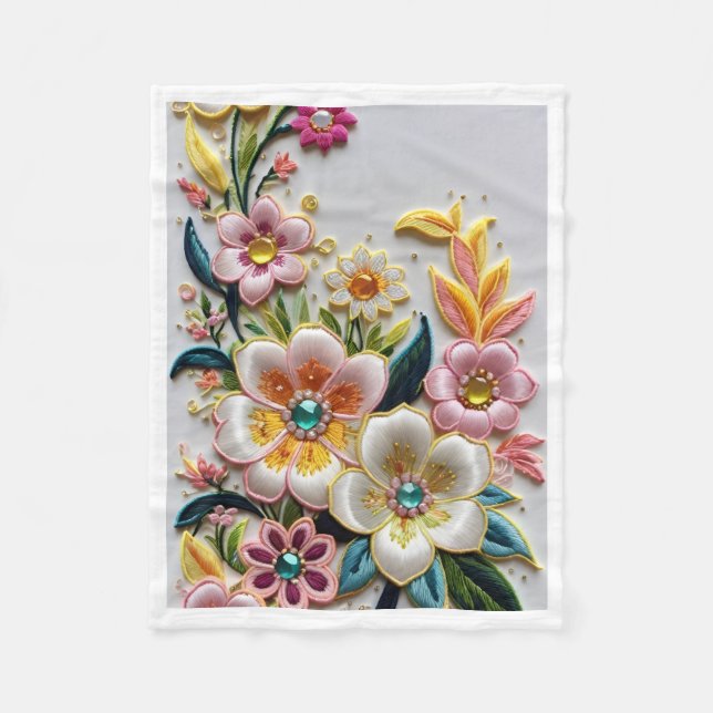 Elegante bestickte Blumen-Fleece-Decke Fleecedecke (Vorderseite)