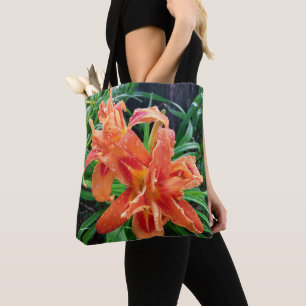 Elegante, bestickte Orange Taglilien Tasche