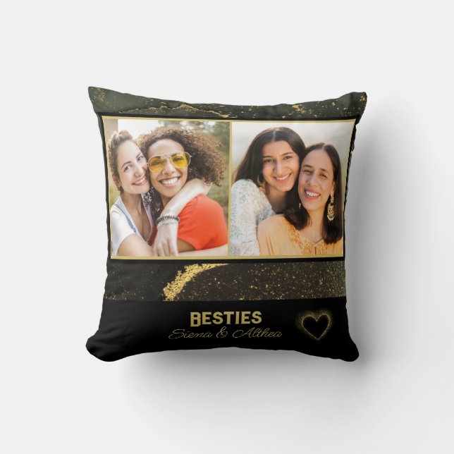 Elegante Besties Best Friend Black and Gold Foto Kissen (Vorderseite)