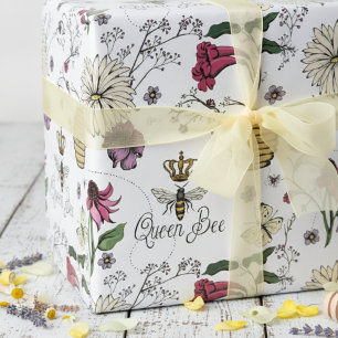 Elegante Bienen und Blume, die in Schwarz Gezeichn Geschenkpapier