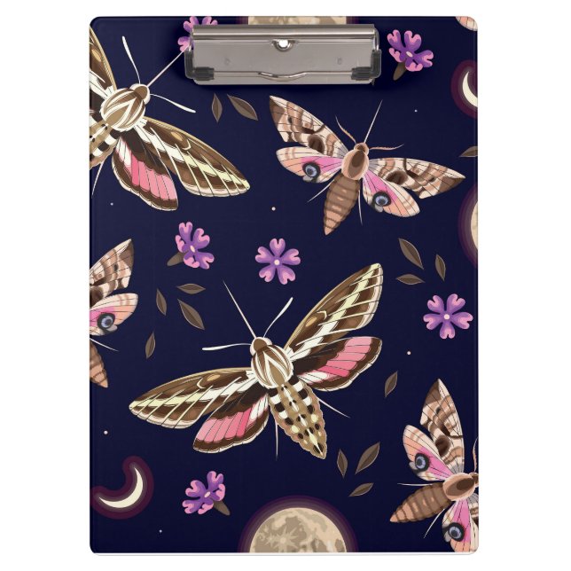 Elegante Big Moth & Lila Floral Clipboard Klemmbrett (Vorderseite)
