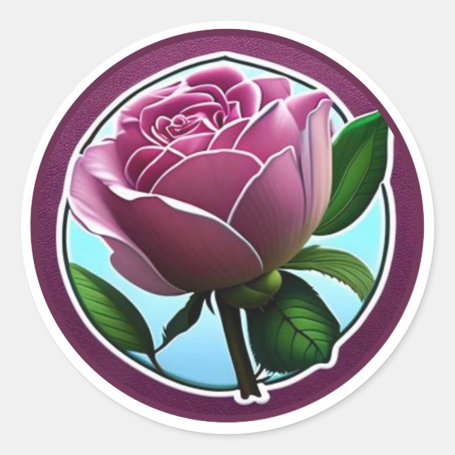 Elegante Big Pink Rose Kunst, Dichtung und Musik Runder Aufkleber (Vorderseite)