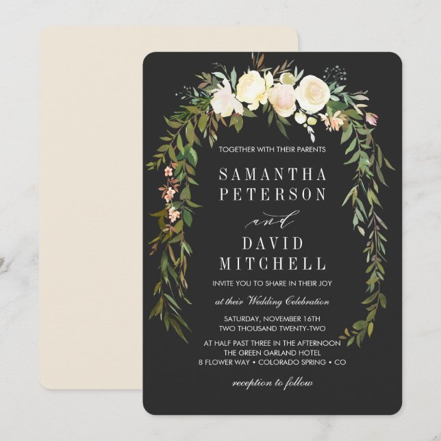 Elegante Bio Hochzeit im botanischen Garten Einladung (Vorne/Hinten)