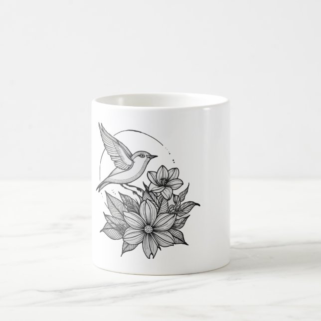 Elegante Bird & Blume Design Coffee Tasse (Mittel)
