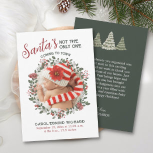 Elegante Birth Stats Holiday Foto Baby Shower Dankeskarte