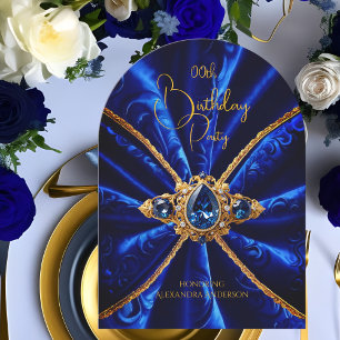 Elegante Birthday Blue Gold Jewel Imitats Velvet Einladung