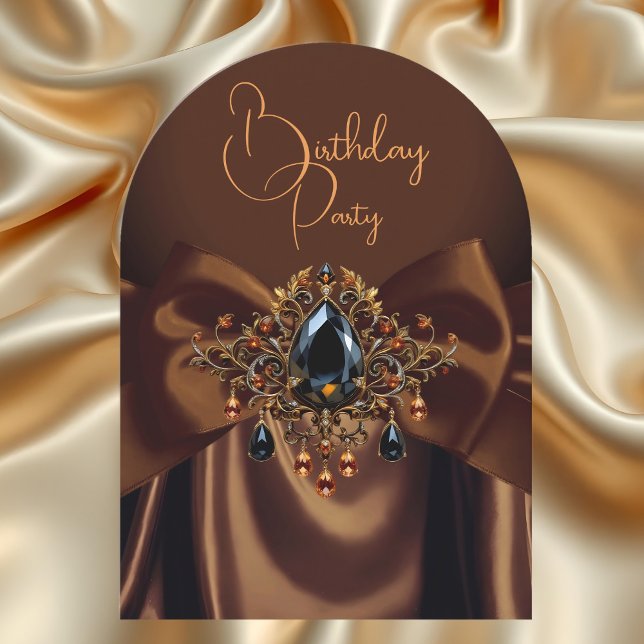 Elegante Birthday Chocolate Caramel Gold Jewel Bow Einladung (Von Creator hochgeladen)