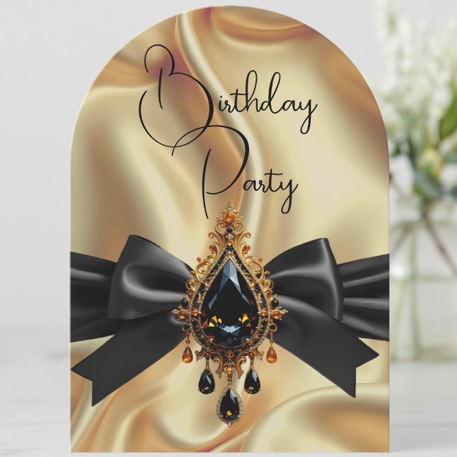 Elegante Birthday Gold Black Jewel Bow Einladung (Von Creator hochgeladen)