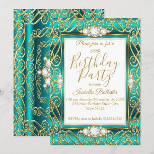 Elegante Birthday Party Gold Aquamarin Jade Diamon Einladung