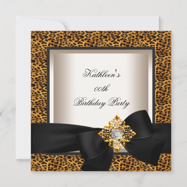 Elegante Birthday Party Gold Leopard Black Cream Einladung (Vorderseite)