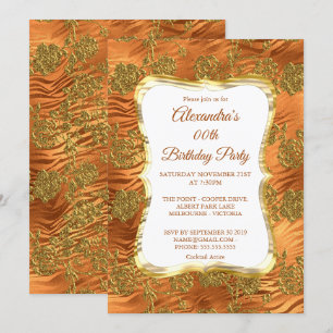Elegante Birthday Party Gold Rust Copper Damask Einladung