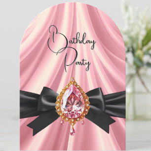 Elegante Birthday Pink Gold Black Jewel Bow Einladung