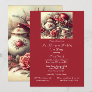 Elegante Birthday Tea Party Rote Rose Einladung