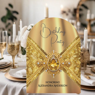 Elegante Birthday Verziert Gold Jewel Fabric Einladung