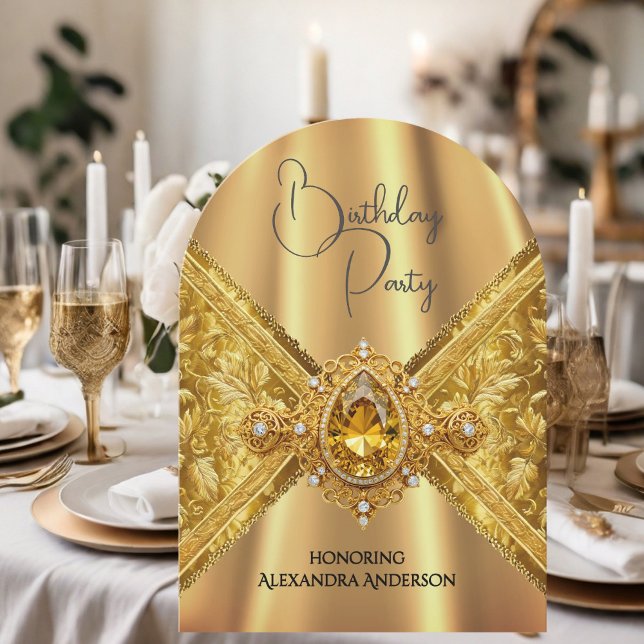 Elegante Birthday Verziert Gold Jewel Fabric Einladung (Von Creator hochgeladen)
