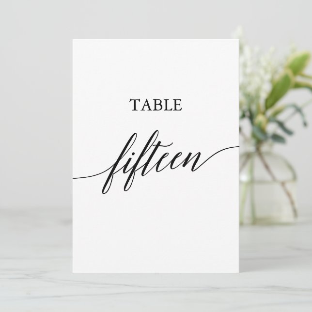 Elegante Black 12x18 Printable Tischnummer Fünfzeh (Stehend Vorderseite)