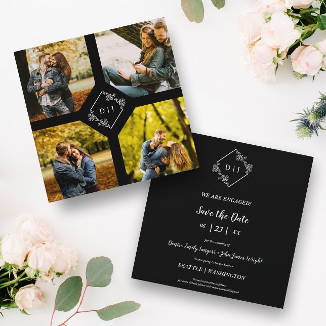 Elegante Black 4 Fotos Verlobung Couple Session Save The Date (Von Creator hochgeladen)