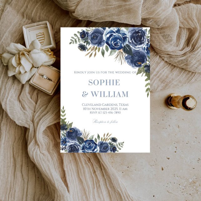 Elegante Black and Blue Rose Wedding Party Einladung (Von Creator hochgeladen)