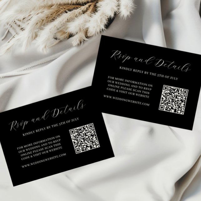 Elegante Black and Cream QR Code Wedding RSVP Card Karte (Von Creator hochgeladen)