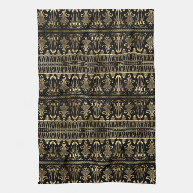 Elegante Black and Gold 1920er Jahre Art Deco Vint Geschirrtuch (Vertikal)