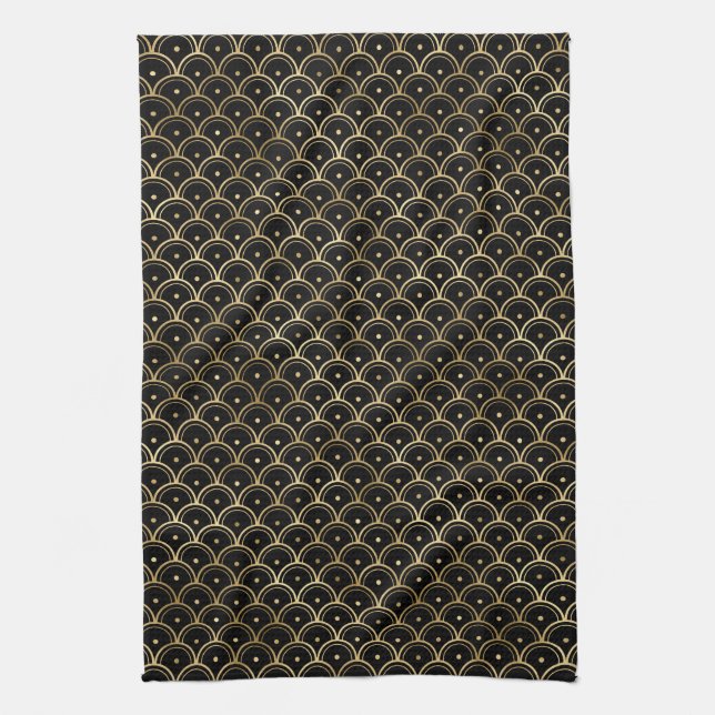 Elegante Black and Gold 1920er Jahre Art Deco Vint Geschirrtuch (Vertikal)