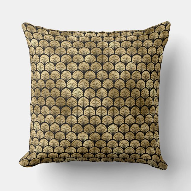 Elegante Black and Gold 1920er Jahre Art Deco Vint Kissen (Vorderseite)