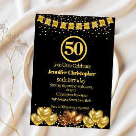 Elegante Black and Gold 50. Geburtstagsparty Einladung