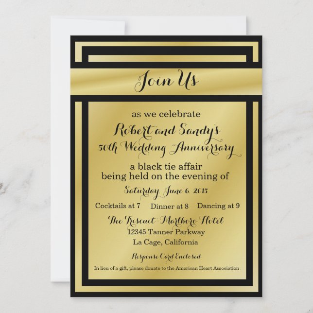 Elegante Black and Gold 50 Jahre Einladungen (Vorderseite)