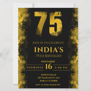 Elegante Black and Gold 75. Geburtstagsparty Einladung