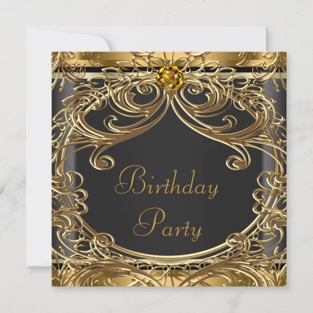 Elégante Black and Gold Anniversaire Invitations (Devant)