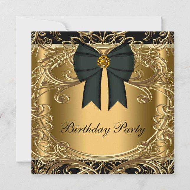 Elégante Black and Gold Anniversaire Invitations (Devant)