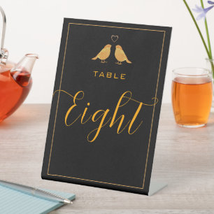 Elegante Black and Gold Birds Tischnummer Acht Sockelschild