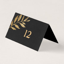 Elegante Black and Gold Blätter Table Card