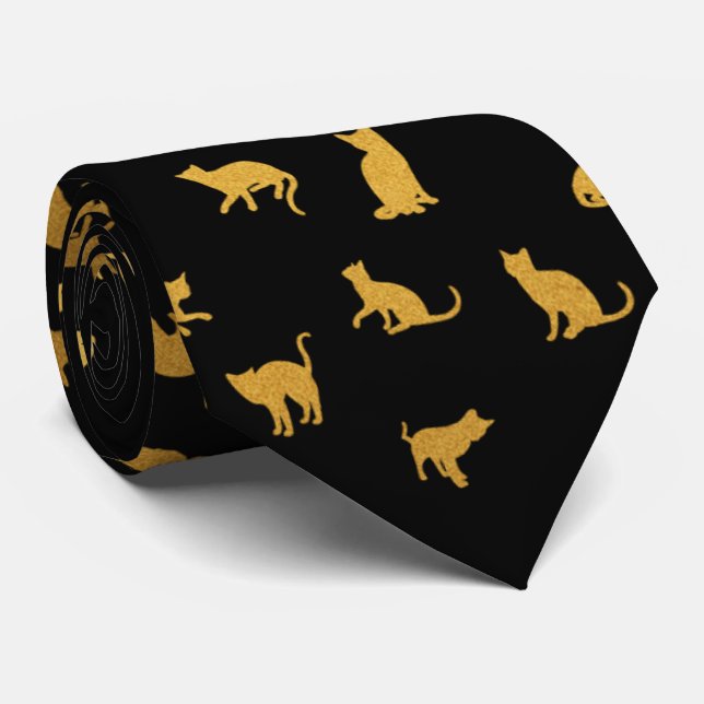 Elegante Black and Gold Cat Neck Tie Krawatte (Gerollt)