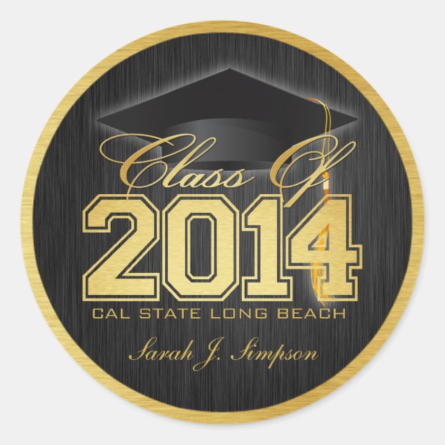 Elegante Black and Gold Class 2014 Runder Aufkleber (Vorderseite)