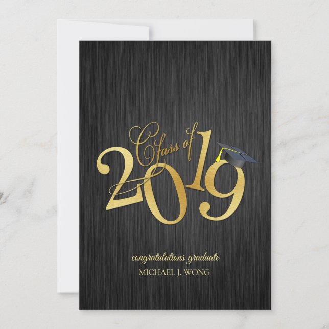 Elegante Black and Gold Class 2019 Abschluss Einladung (Vorderseite)