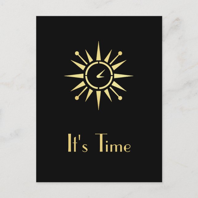 Elegante Black and Gold Clock Erinnerung Postkarte (Vorderseite)