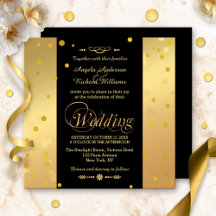 Elegante Black and Gold Confetti Hochzeit Einladun