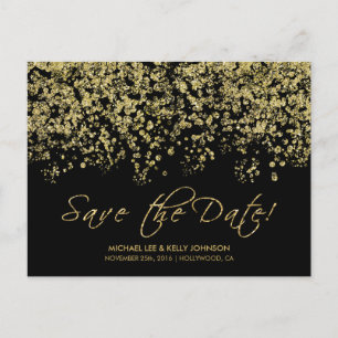 Elegante Black and Gold Confetti - Save the Date Ankündigungspostkarte