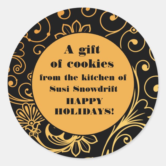 Elegante Black and Gold Cookie Tin Labels Runder Aufkleber (Vorderseite)