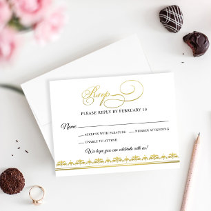 Elegante Black and Gold Damask Hochzeit RSVP Karte