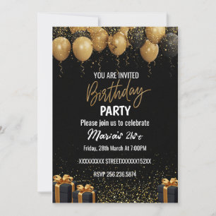 Elegante Black and Gold Einladung zum Geburtstag