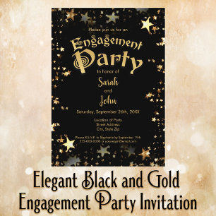 Elegante Black and Gold Engagement Party Einladung
