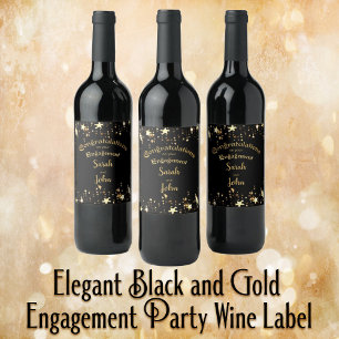 Elegante Black and Gold Engagement Party Weinetikett
