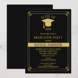 Elegante Black and Gold Frame Graduation Party | Einladung