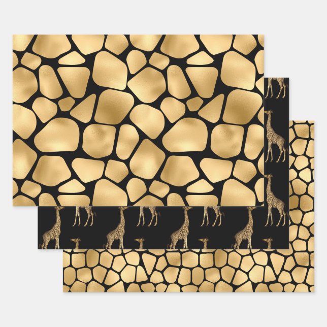 Elegante Black and Gold Giraffen  Geschenkpapier Set (Set)