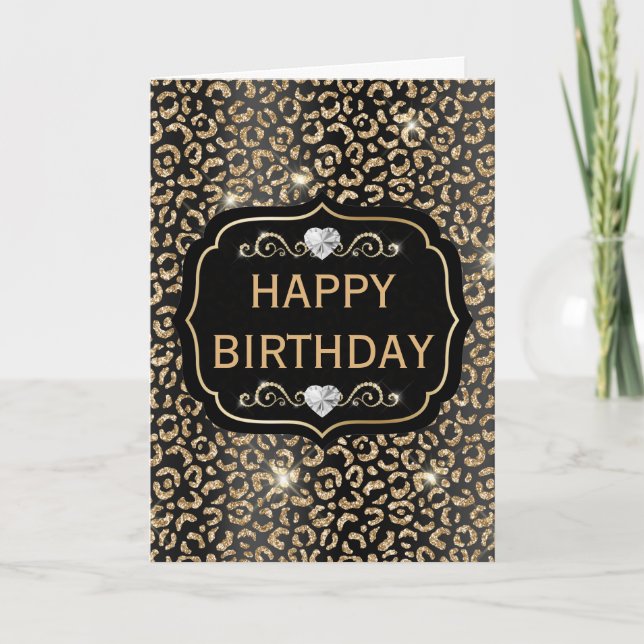 Elegante Black and Gold Glitzer Leopard Spots Karte (Vorderseite)