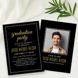 Elegante Black and Gold Graduation Party Einladung