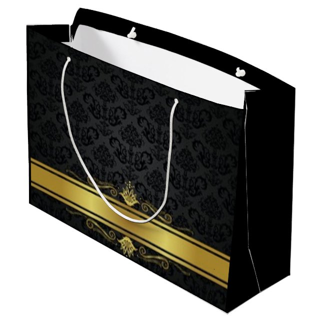 Elegante Black and Gold große Geschenktasche Große Geschenktüte (Rückseite Schrägansicht)