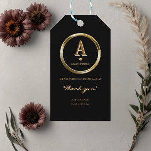Elegante Black and Gold Monogram Family Baby Dusch Geschenkanhänger
